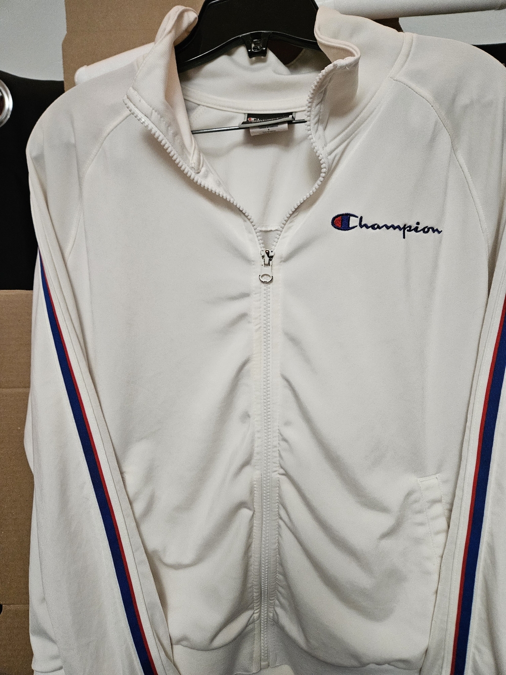 Champion Women's  Cream Track Jacket with Red & Blue Stripe